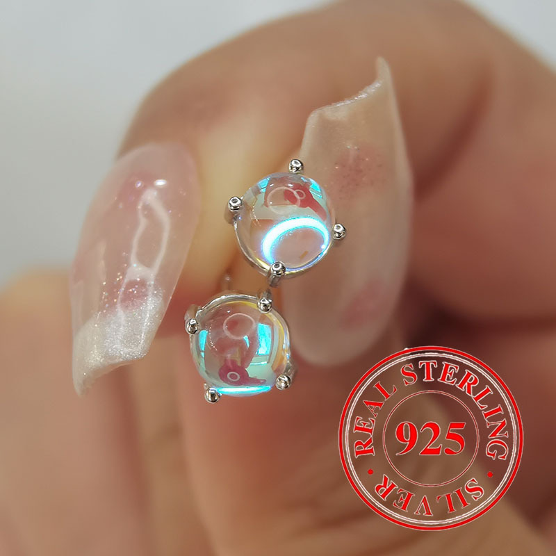 TEMU 925 Silver Pure Silver Low-allergenic Round Earrings, Exquisite Jewelry Earrings For Women