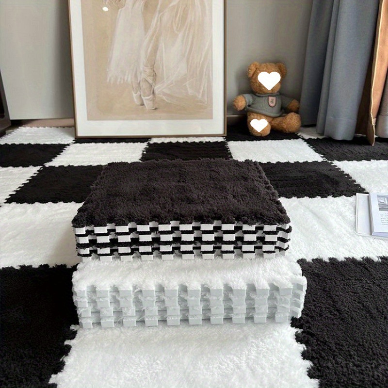 Tapis De Puzzle De Jeu En Mousse En Peluche 12x12 Pouces,Carreaux De Moquette Carrés Emboîtables Tapis De Sol Doux Et Antidérapant,épissure Découpable Tapis D'escalade Po(Size:12pcs,Color:Rose