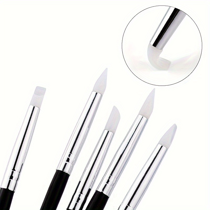 TEMU Silicone Rubber Tip Paint Brushes Set Of 5, Polymer Clay Sculpting Tools, Durable Art Supplies For Watercolor, Oil Painting, Crafts - Unscented Art Tools & Accessories