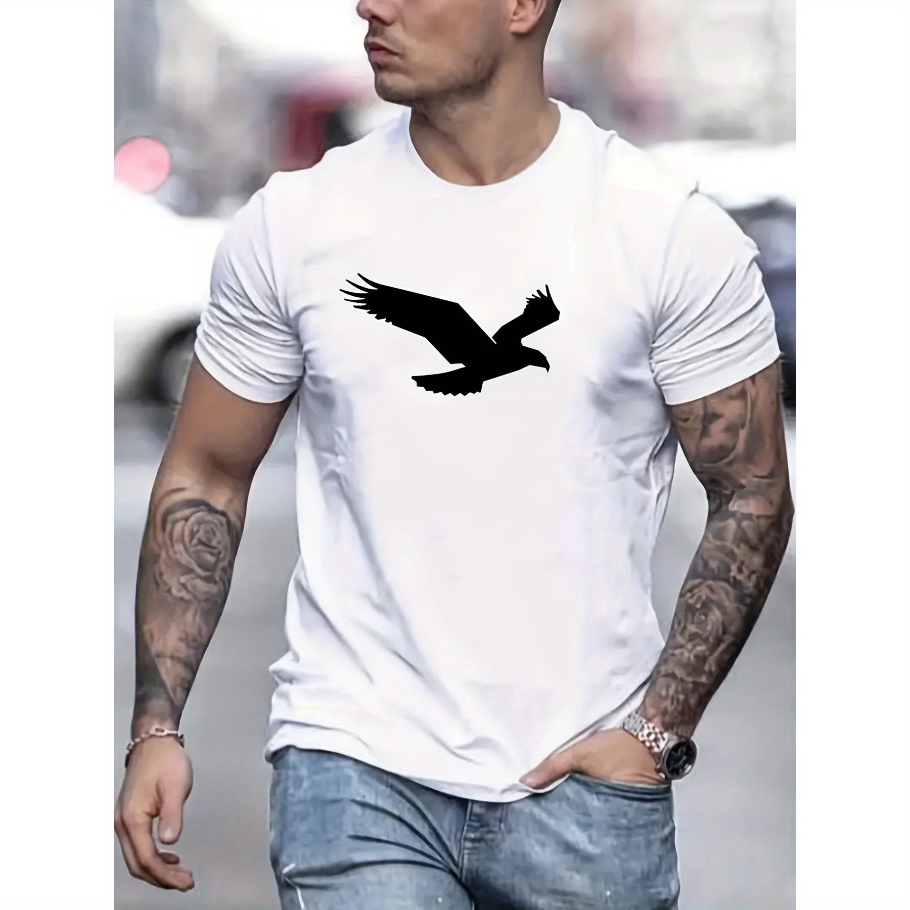 

Geometric Eagle Design Men's Casual T-shirt - Summer Fall Collection - Round Neck - Polyester Blend - Stretchable Fabric - Men's Fashion - Regular Fit