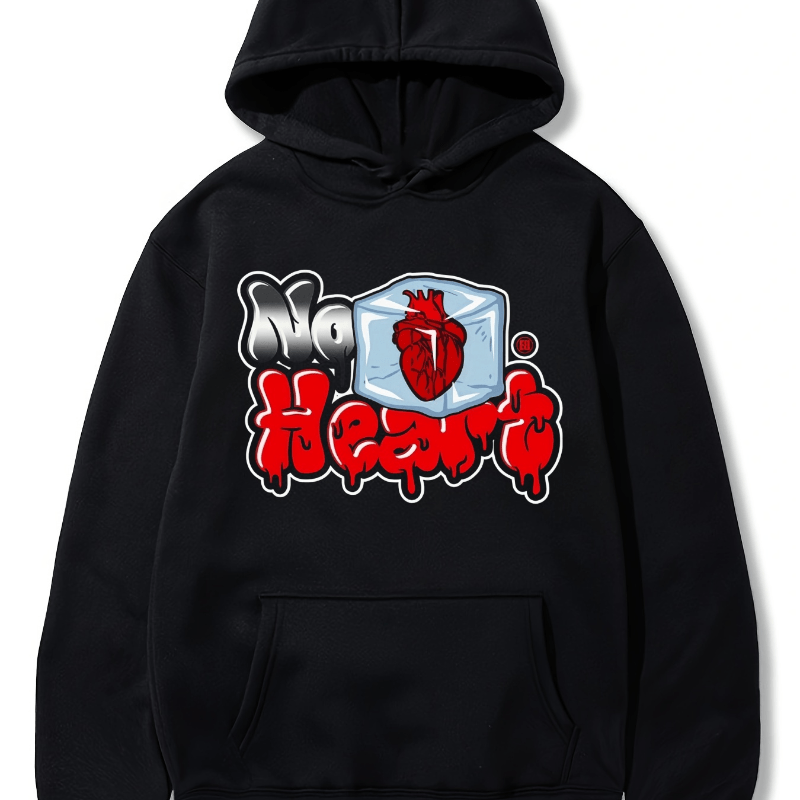 

Graphic Hooded No Hearts Design Men's Hooded Long-sleeved Print Hooded Sweatshirt Top For Spring & Fall