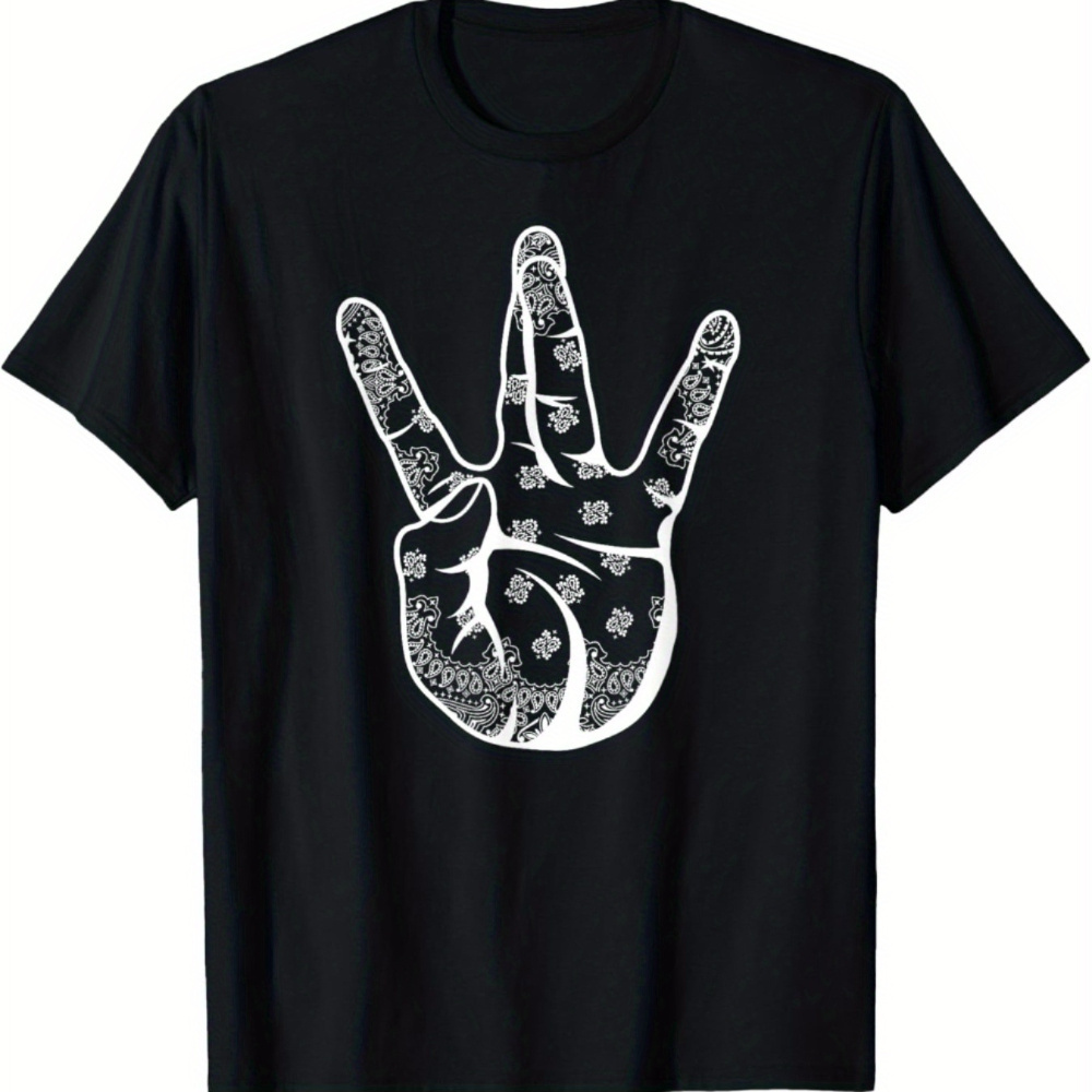 

Bandana Hand Sign T-shirt-casual Style, All-season Wear, Knit Fabric, Brand New