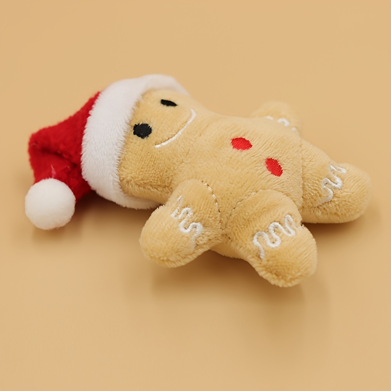 

1pc Fabric Gingerbread Man Plush Cat Toy With Santa Hat - Interactive And Stimulating Pet Tease For Small Breeds - Cartoon Pattern, Without Battery