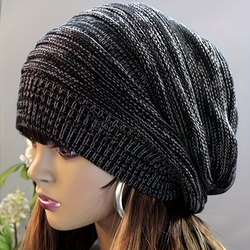 

1pc Cozy Knit Beanie - Stretchy Cotton Ski Hat, Breathable & Warm, Black Ribbed Texture, Loose Fit For Men And Women, All , Headwear | Stylish Knit Cap | Knitted Cotton