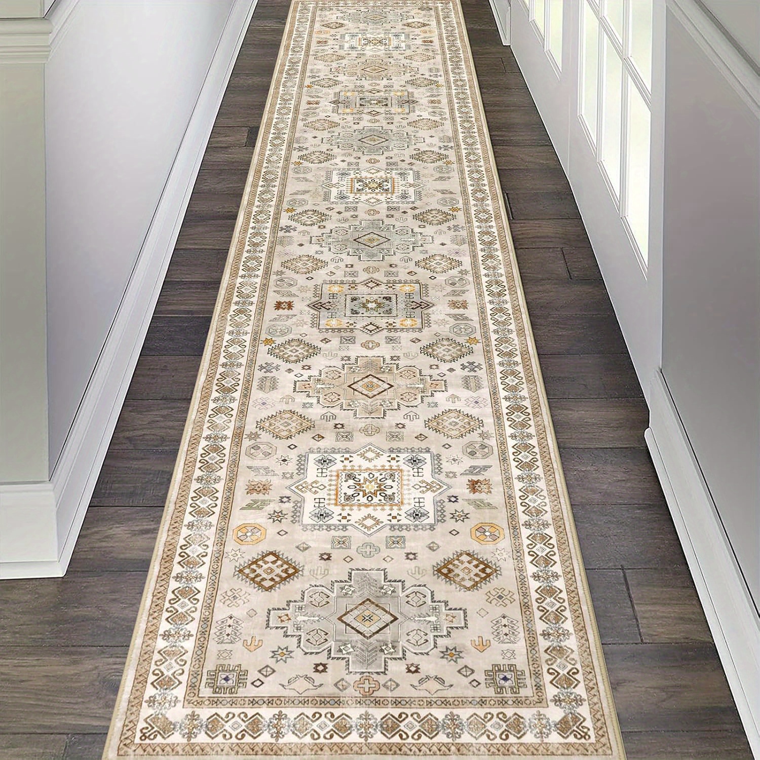 TEMU Runner Rug Non-slip Washable Low-pile Accent Rug, Vintage Distressed Throw Carpet, Hallway Kitchen Mat Non-shedding, Living Room Entryway Foyer Bedroom Area Rug