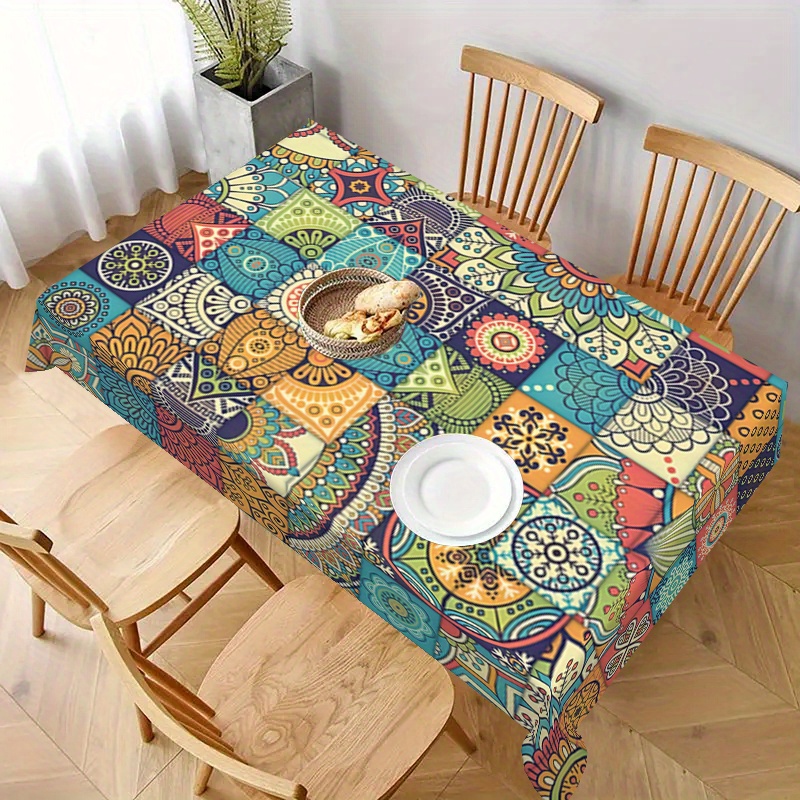 

1pc Square Polyester Tablecloth - Machine Made Woven, Waterproof, Multi-color Print, For Kitchen And Dining Room