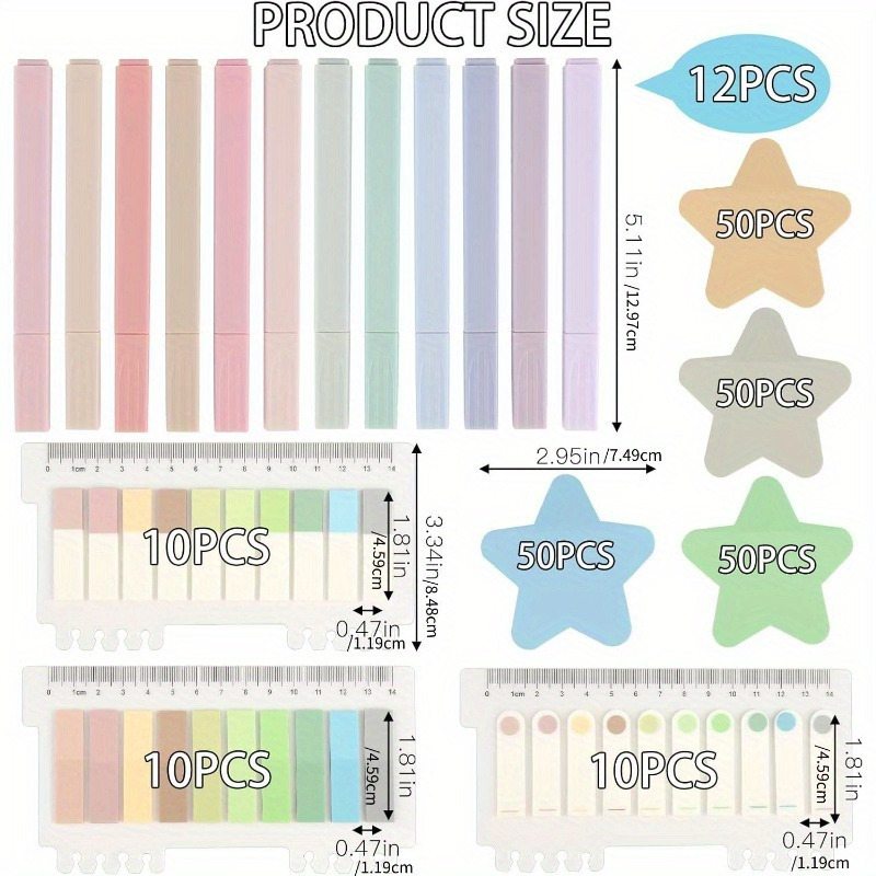 

A Set Of Office And School Supplies, Including 900 Pcs Sticky Notes, 12 Pcs Highlighters Pastel, Waterproof Sticky Notes, Post It Transparent Set For Office, School, Home, Notes, Bookmarks