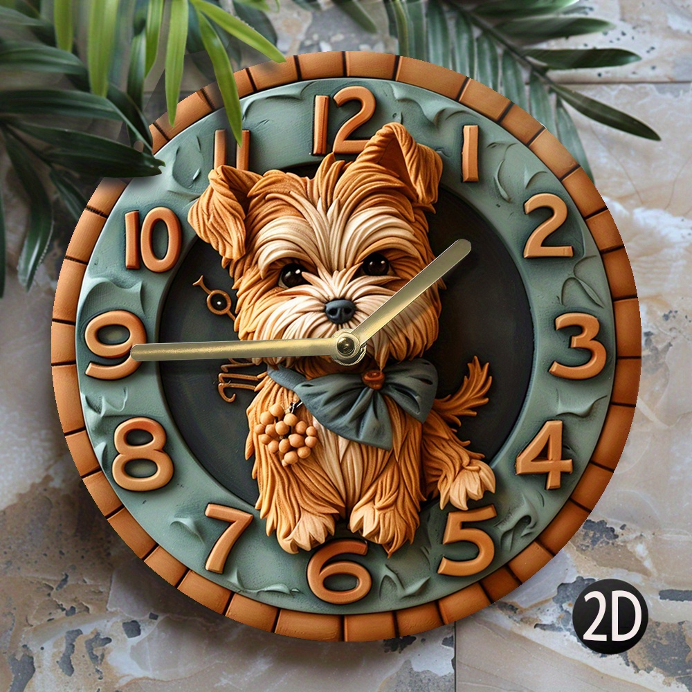 

Yorkshire Terrier 8-inch Silent Wall Clock - Quartz Movement, Wood Fiberboard, Living Room, Office (aa Battery Not Included)