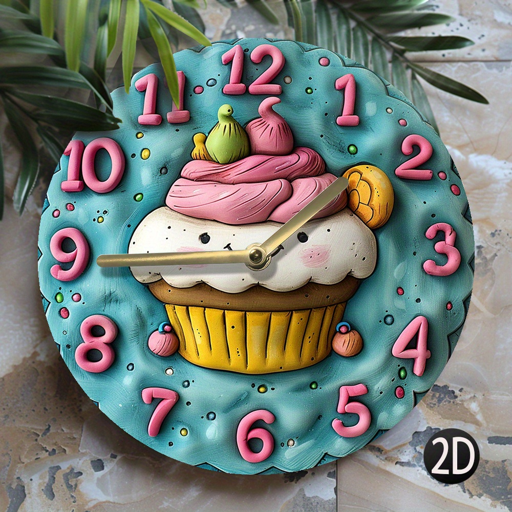 

8 Inch Silent Wall With Quartz Movement - Summer Bedroom, Apartment, Dormitory, Or Office Decor - Features A Cute Cupcake Design - Requires 2 Aa Batteries (not Included) - Board