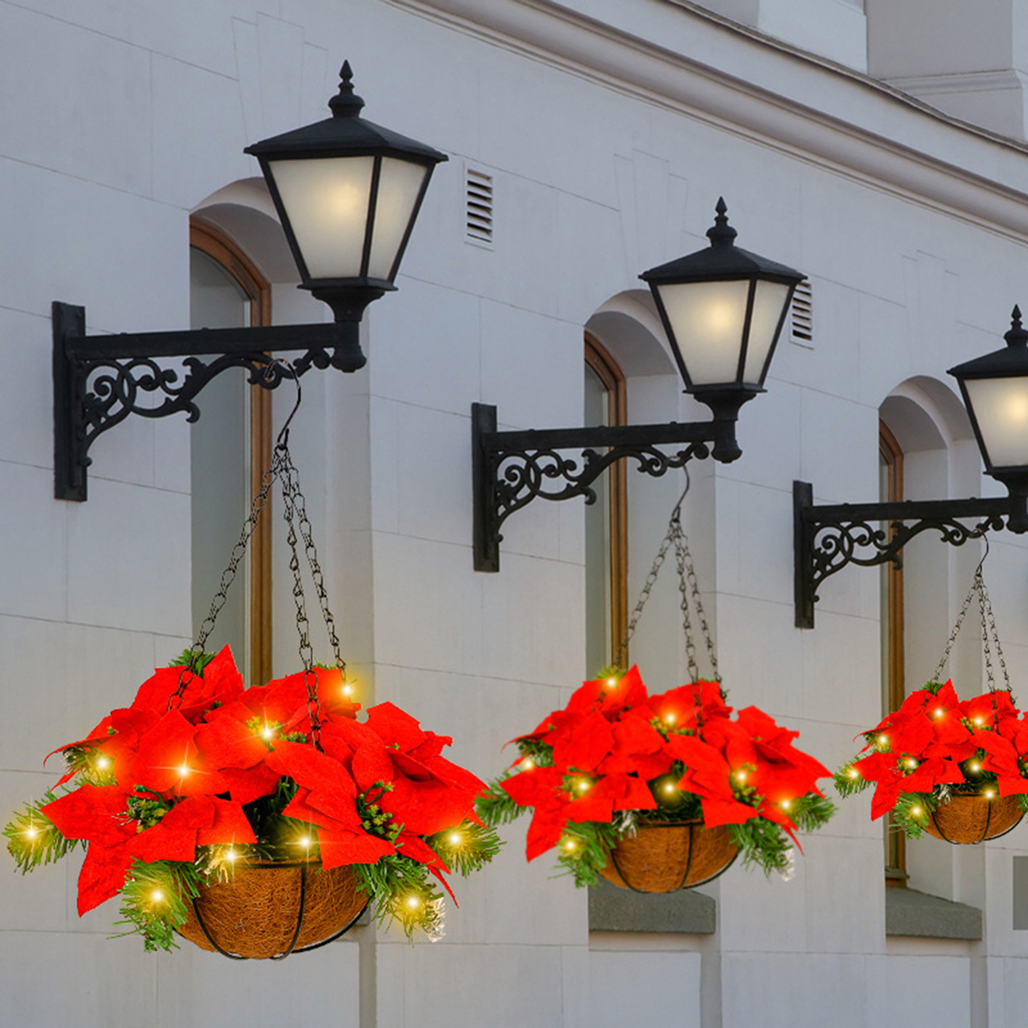 

Artificial Christmas Hanging Basket Fake Hanging Poinsettia Basket With Lights For Patio Lawn Lights Decor For Decorating Courtyards Lawns Gardens Street Lights