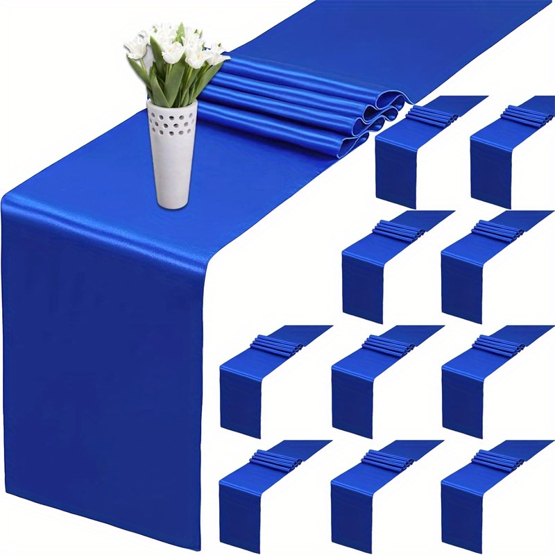 

10 Pack Satin Polyester Table Runners - Woven Rectangular Table Linens For Wedding, Birthday, Graduation, New Year, Banquet Decorations - Royal Blue