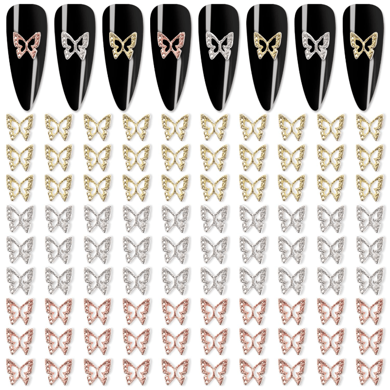 

60pcs 3d Nail Charms, Hypoallergenic Golden/silvery/rose Golden, Acrylic Nail Art Decorations, Nail Jewelry Craft Accessories For Women And Girls