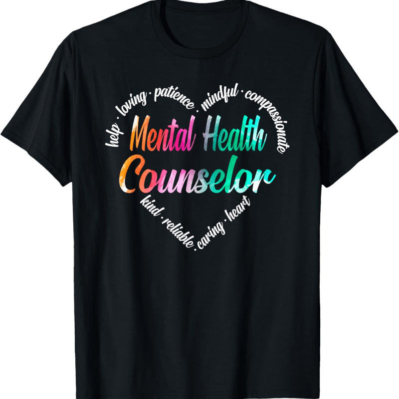 

Mental Health Counselor Heart Word Cloud Watercolor Rainbow T-shirt