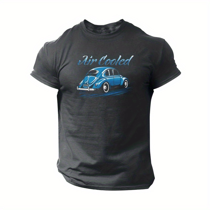 

Men's Casual Short-sleeve T-shirt With Vintage Car Print - Breathable Polyester, Crew Neck, Summer