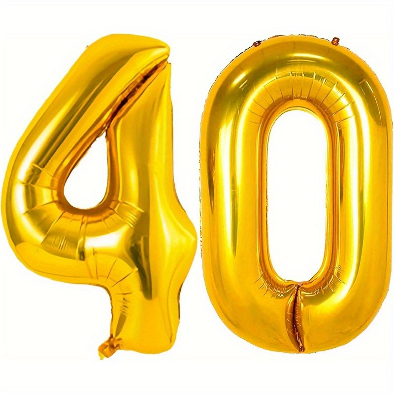 

1set, Metallic Number 40 Balloons, Large Mylar Type For 40th Birthday, Anniversary, And Celebratory Events Decorations, No Electricity Required