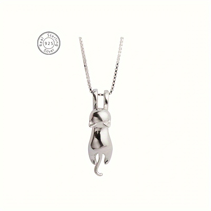 

925 Silver (including Silver 0.04oz) Solid Three-dimensional Cute Cat Cat Pendant Necklace Collarbone Chain Collar, Fashion Gift Box