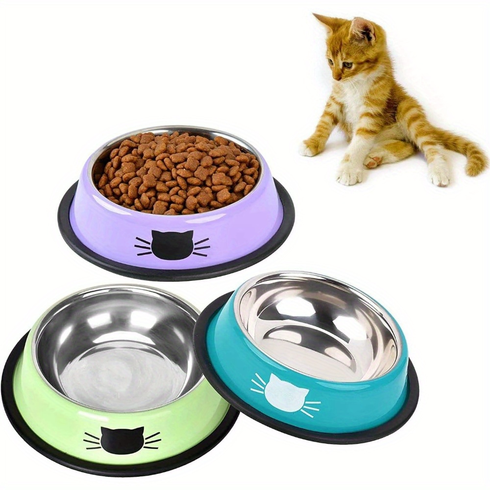 

3pcs Cat Bowls, Steel Colored , Non Pet Bowl, Feeding Bowl, Set Of 3 Metal Cat Bowls Pet Feeding (/ Purple/ )