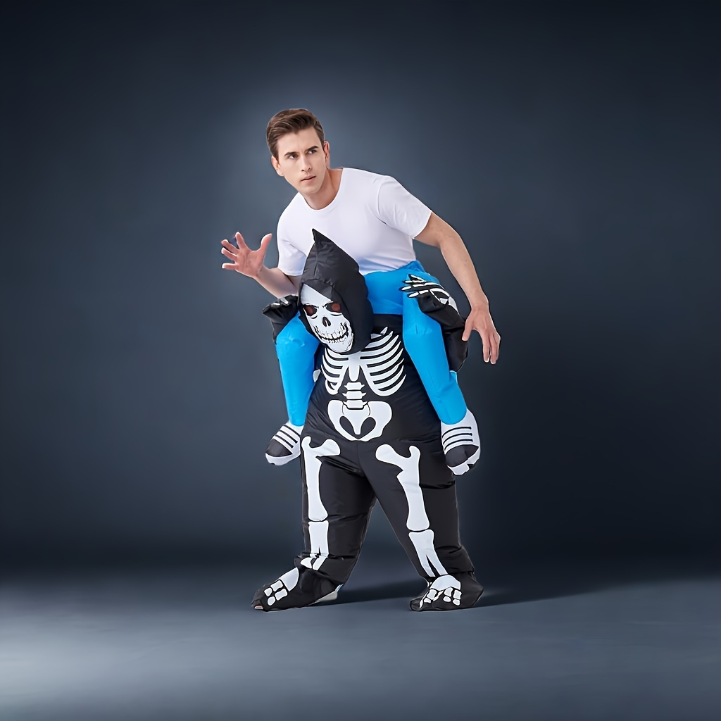 TEMU Adult Inflatable Skeleton Costume - Cute Shoulder Carry Design For & Christmas Cosplay, Polyester