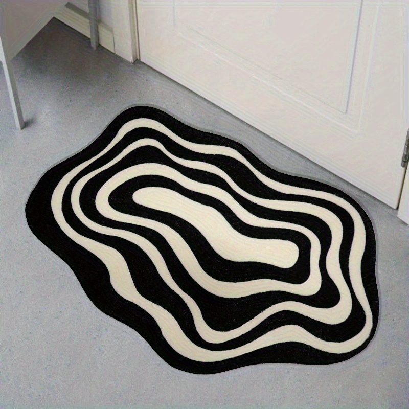 soft velvet area rug with unique   1pc black white minimalist stripe for living room and bedroom decor comfortable polyester floor mat hand wash only details 1