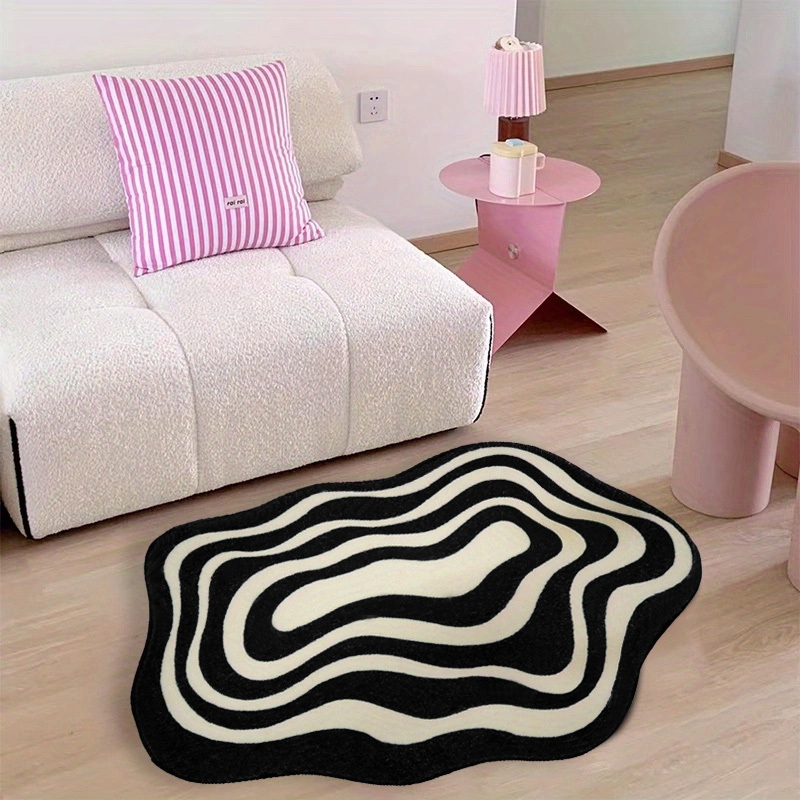 soft velvet area rug with unique   1pc black white minimalist stripe for living room and bedroom decor comfortable polyester floor mat hand wash only details 2