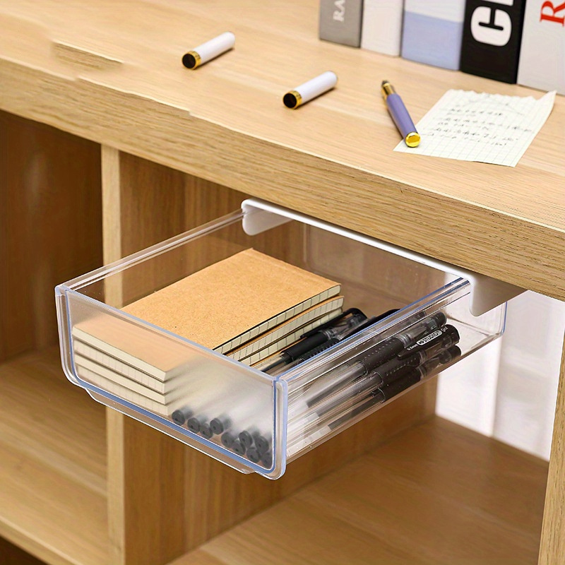 

1pc Self-adhesive Abs Under Desk Drawer Organizer - Wall Mount Stationery & Small Item Storage Box For Office, Dorm & Home