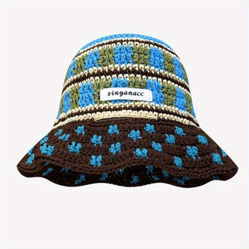 1pc mens hand crocheted jacquard knit bucket hat funky Temu