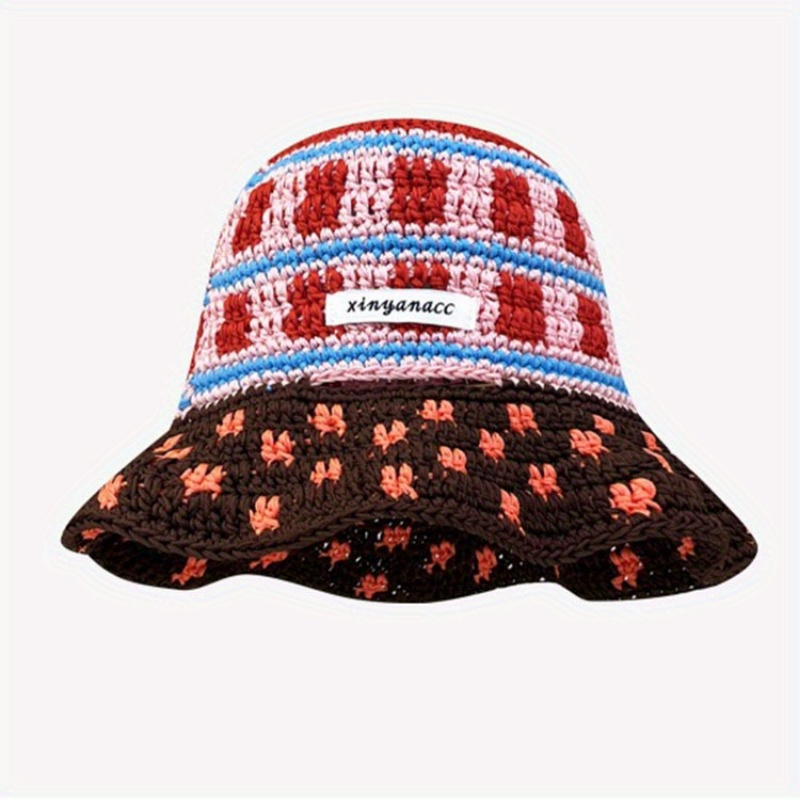 1pc mens hand crocheted jacquard knit bucket hat funky geometric