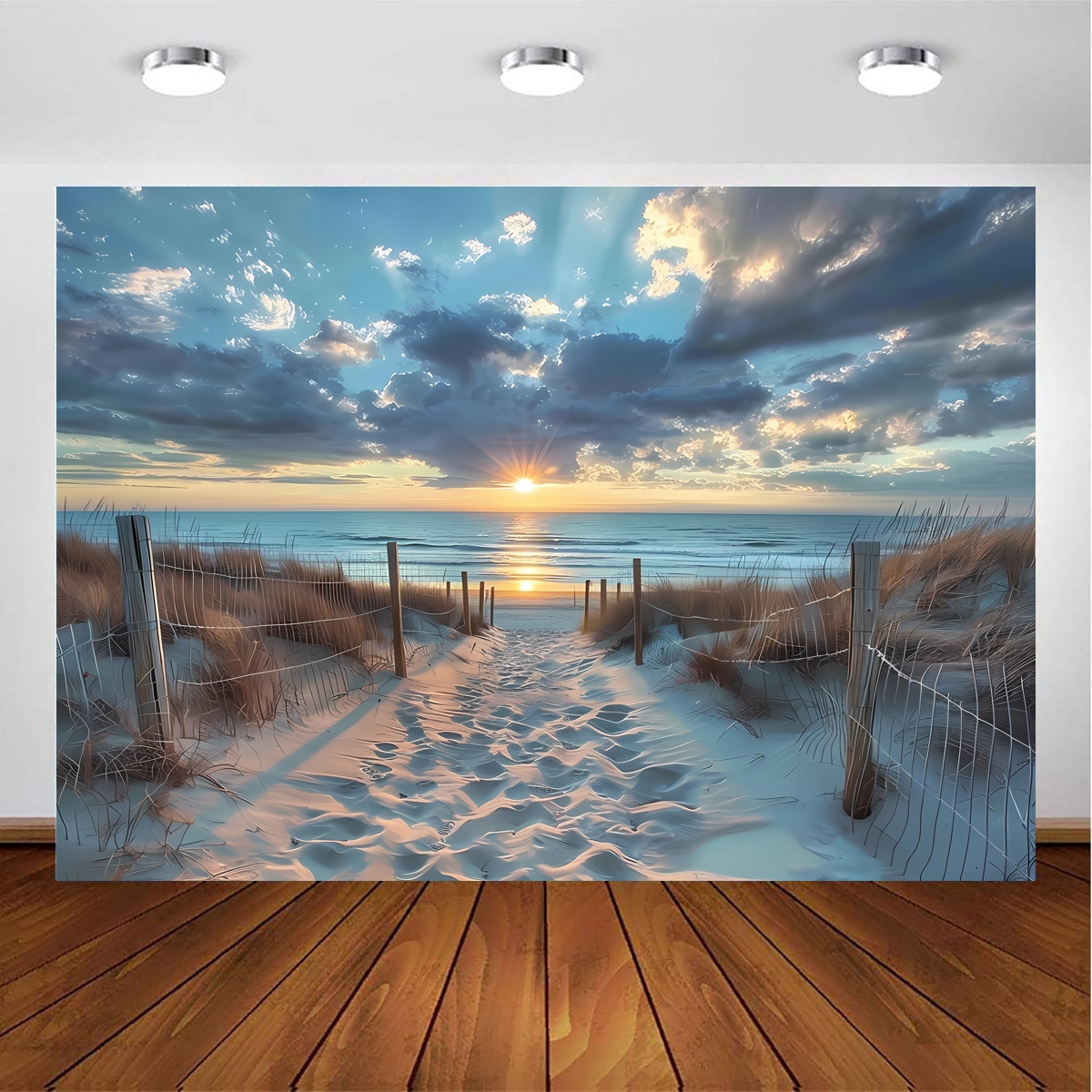 

Ocean Beach Scenic Tapestry: Nature Blue Brown Blue Sky Seaside Coastal Landscape Sand Vivid Wall Hanging - 39x59in, 51x59in, 70.8x90.5in