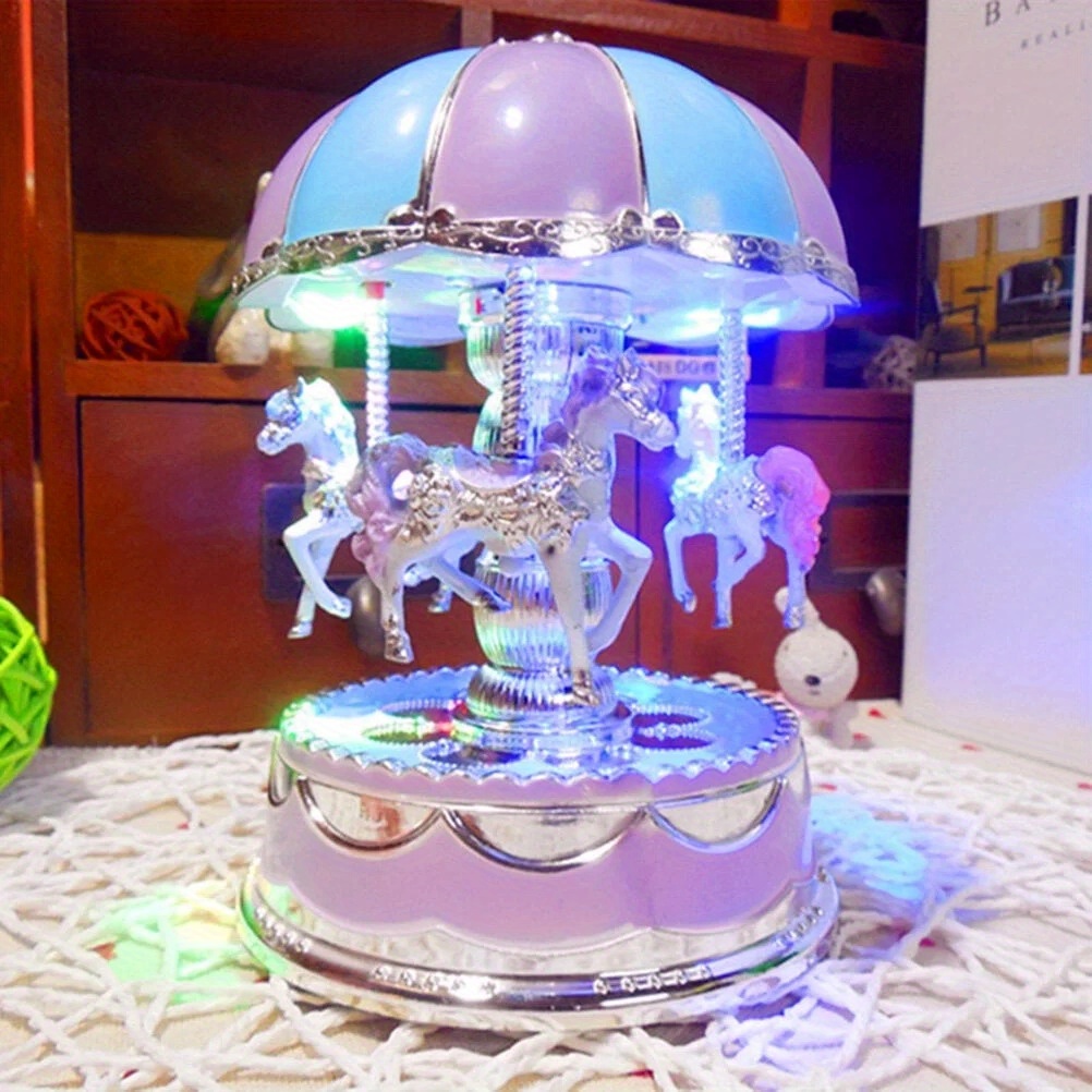 Christmas Decor Light Up Music Box Carousel Horse