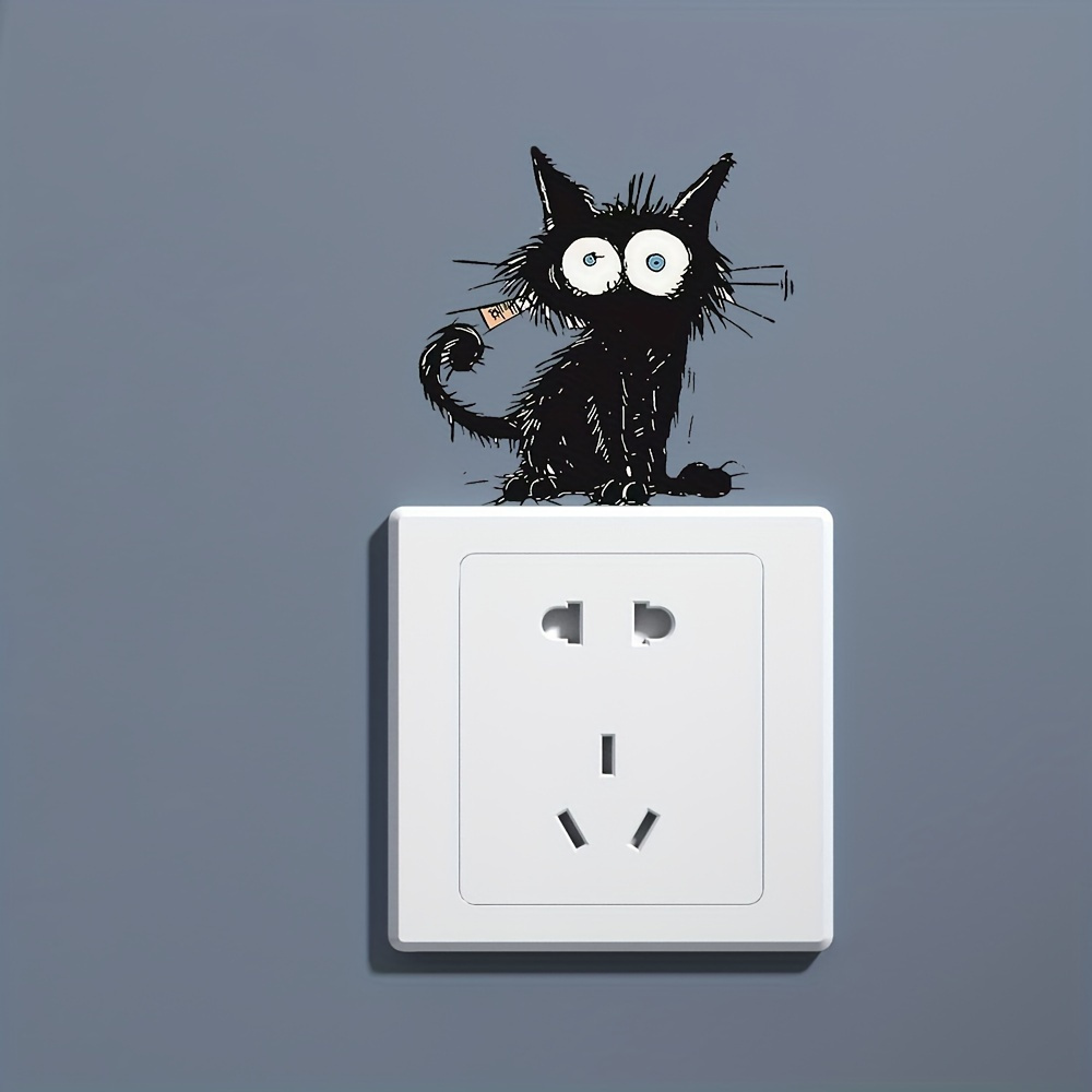 1pc Black Cat Home Decor Switch Wall Sticker For Living Room, Bedroom, And Entrance