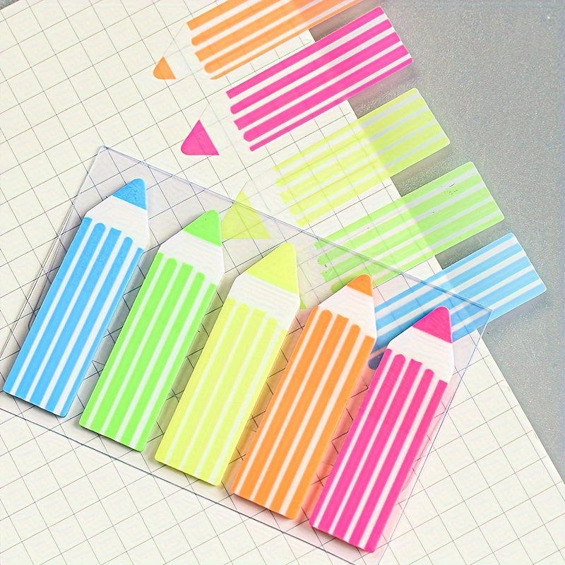 

Pencil-shaped Fluorescent Self-stick Notes, 100/200 Sheets - Removable Index Tabs For Office & Daily Planning