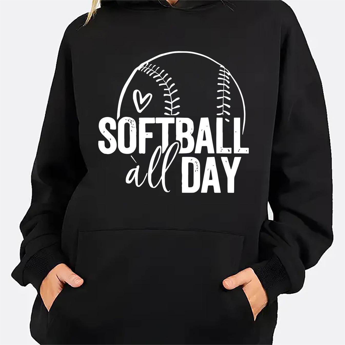 

Women's Softball Graphic Hoodie - 100% Polyester Knit Fabric, Casual Crew Neck Pullover Sweatshirt With Kangaroo Pocket, Slight Stretch, All Season Comfort