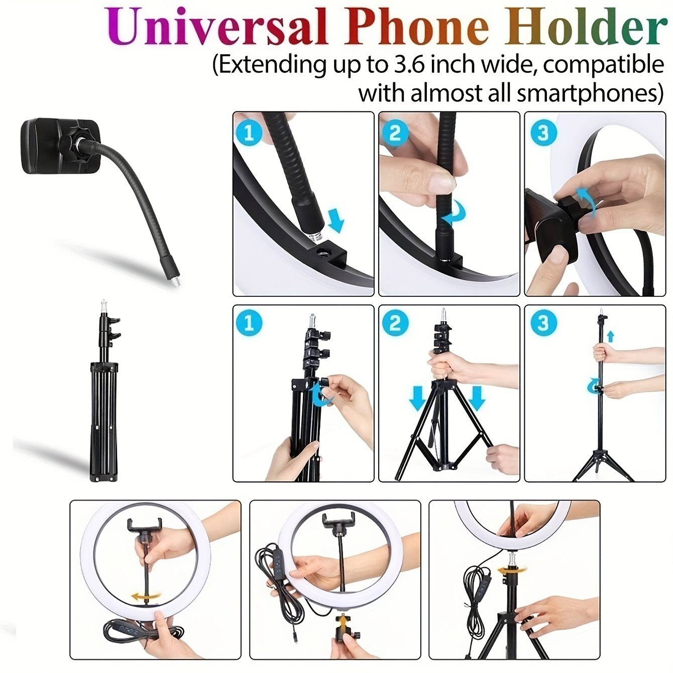 1pc usb powered 10 selfie ring with adjustable tripod stand and phone holder pp material 36v led circle for photography video recording and live streaming details 5