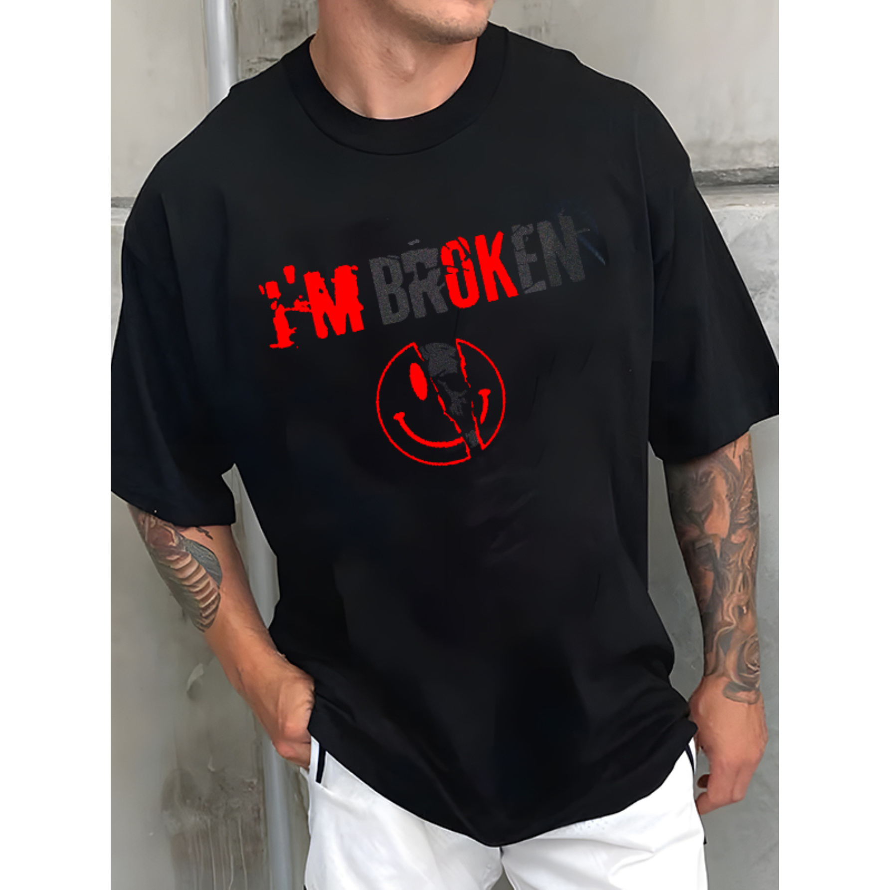 

I 'm Broken Cotton Round Neck Print T-shirt Casual Short-sleeved Top Spring/summer Stylish Comfortable Unisex Men