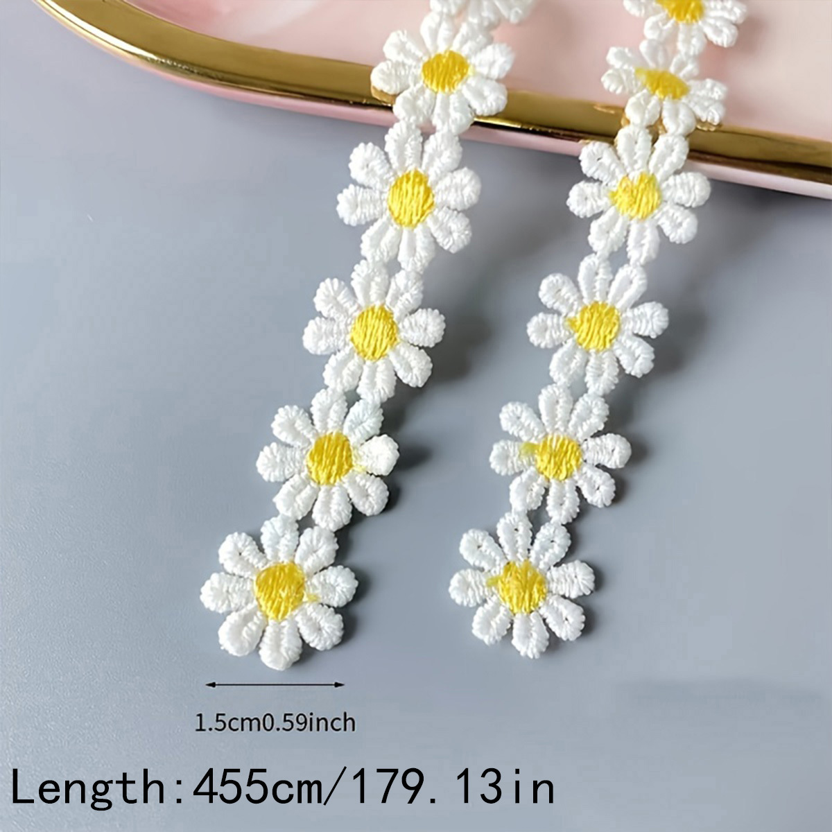 E-shop 5-Yard Gänseblümchen-Spitze – Bestickte wasserlösliche Blumen, DIY-Nähstoff, mehrfarbige Applikationen, geeignet für Kleidung und Glasdekoration