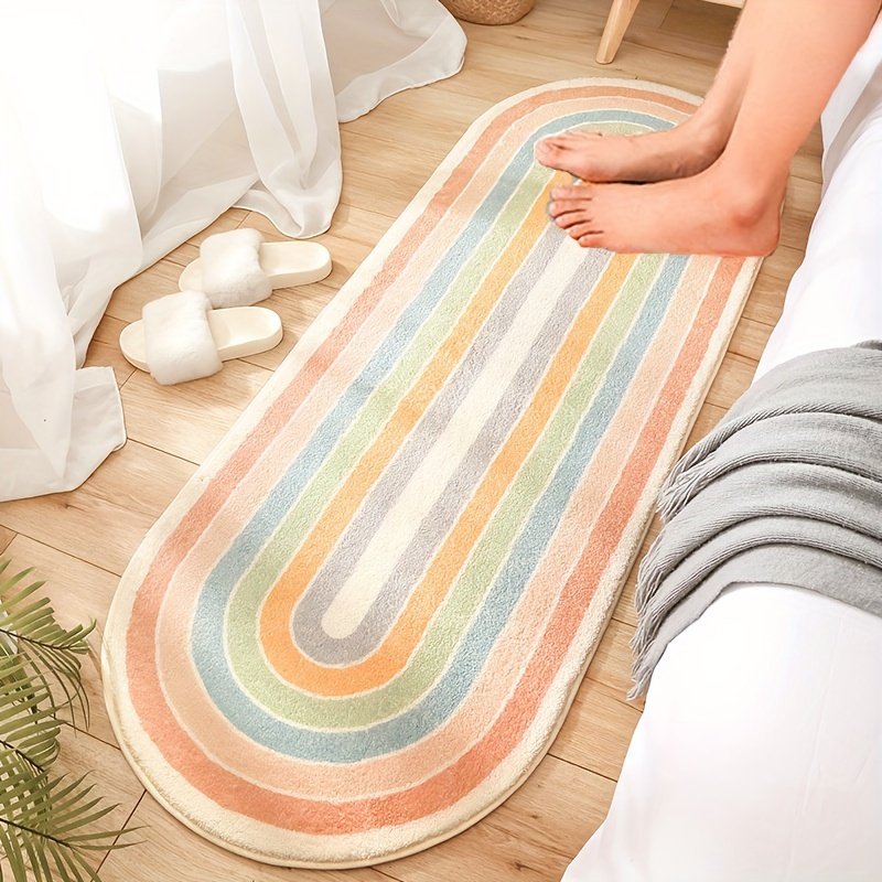 

1pc Oval Rainbow Bath Mat, Absorbent And Quick-drying Kitchen Floor Carpet, Non-slip And Entrance Door Floor Carpet, For Bathroom Bedroom Room, Ideal Bathroom Supplies, Home Decor