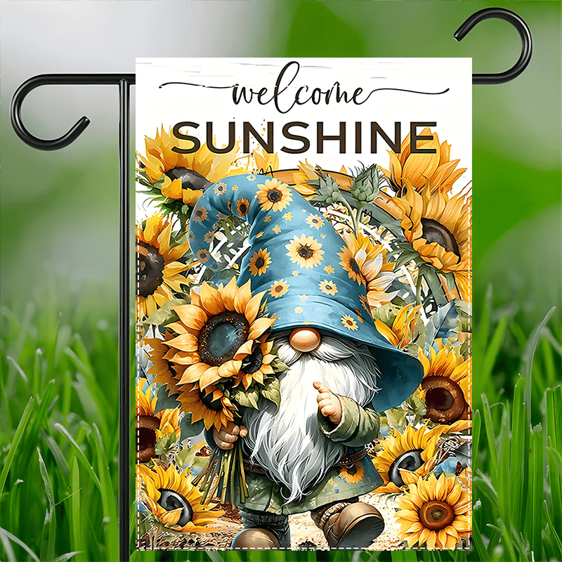 

Sunshine Welcome Garden Flag - Double-sided Sunflower And Gnome Design, Fade-resistant Polyester Burlap, No Electricity Needed, Ideal For Garden, Farmhouse Decor, Machine Washable - 12x18 Inch - 1pc