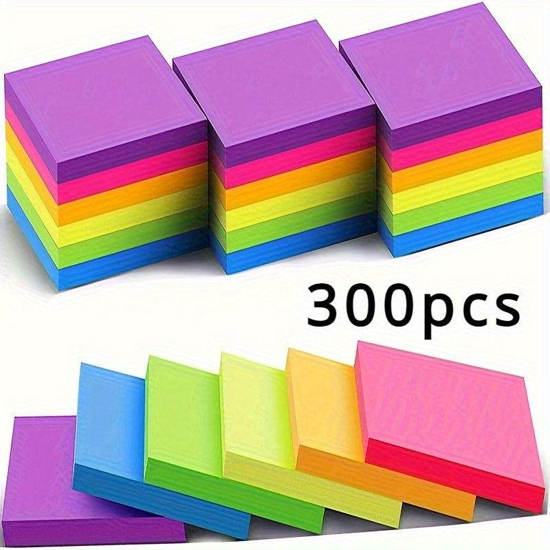 

300-pack Self-adhesive Sticky Notes Set - Bright Neon Colors, Ideal For School, Home & Office Organization