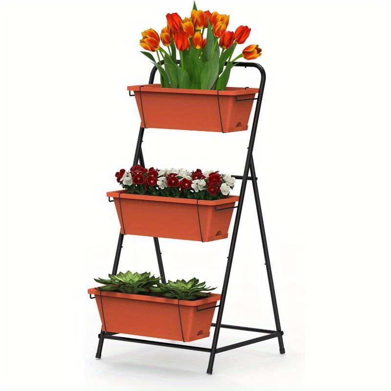 

Vertical Garden Planter - 3-tier Freestanding Elevated Planting Bed With Planter Box And Tray For Indoor/outdoor Gardening - Vegetables, Flowers, Herbs, And Plants In Brick Red