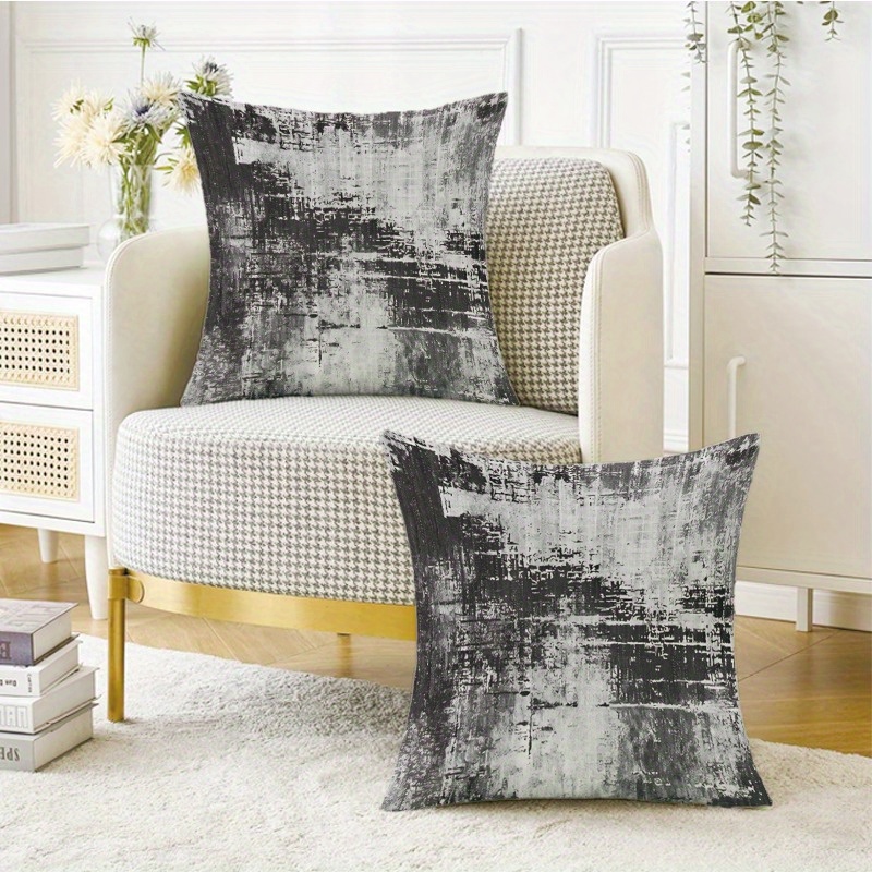 

Set Of 2 Contemporary Throw Pillow Covers, Woven Soft Polyester, Abstract Black And White Decorative Patterns, Zippered, Machine Washable For Various Room Types - Cozy Accent For Sofas And Beds