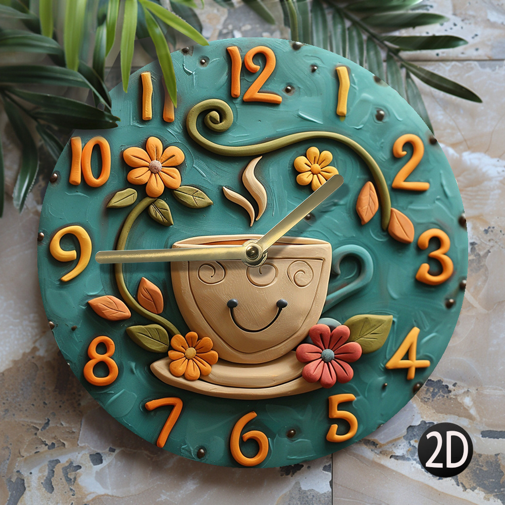 

8 Inch Silent Wall With Quartz Movement - Winter Living Room Home Entrance Kitchen Decor - Coffee Cup Design - Men Gifts - Aa Battery (not Included) - 20x20cm - Board