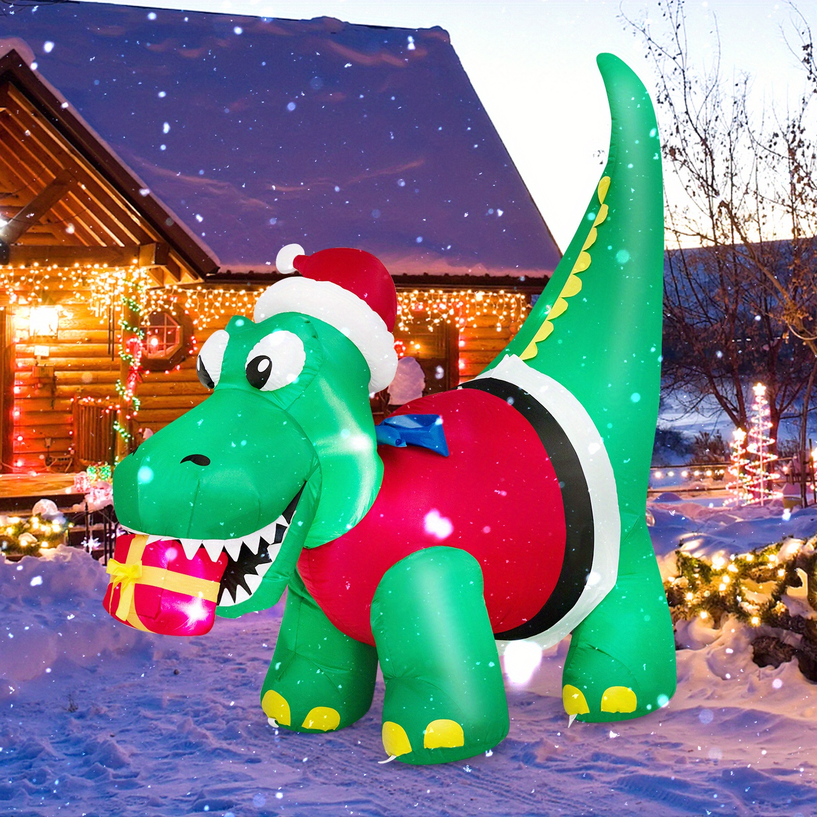 

Gymax 6ft Inflatable Christmas Dinosaur W/ Led Lights Gift Box & Blower Party Yard