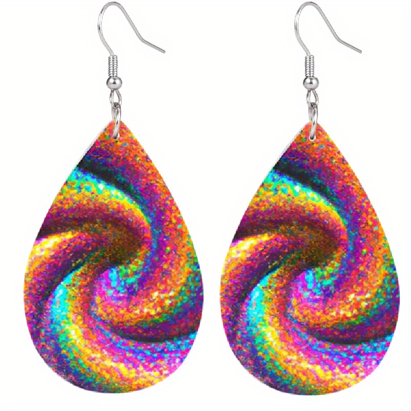 Image of 1 Pair Vintage Style Rainbow Swirl Earrings Colorful Earrings Lightweight Dangle Earrings For Women Daily Wear Birthday Holiday Gifts