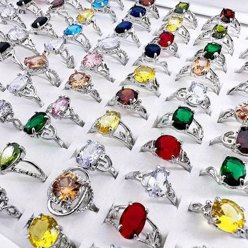 25 50pcs elegant colorful ring boho sparkling finger ring vintage shiny jewelry for women party accessories random styles colors sizes