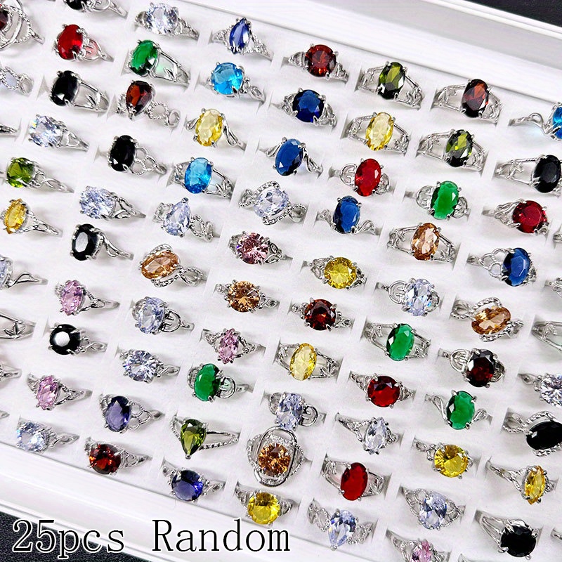 TEMU 25/ 50pcs Elegant Colorful Ring Boho Sparkling Finger Ring Vintage Shiny Jewelry For Women Party Accessories, Random Styles, Colors, Sizes
