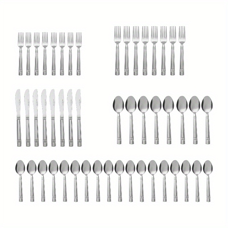 

49 Piece Stainless Steel Flatware And Organizer Tray Value Set Silver Service For 8