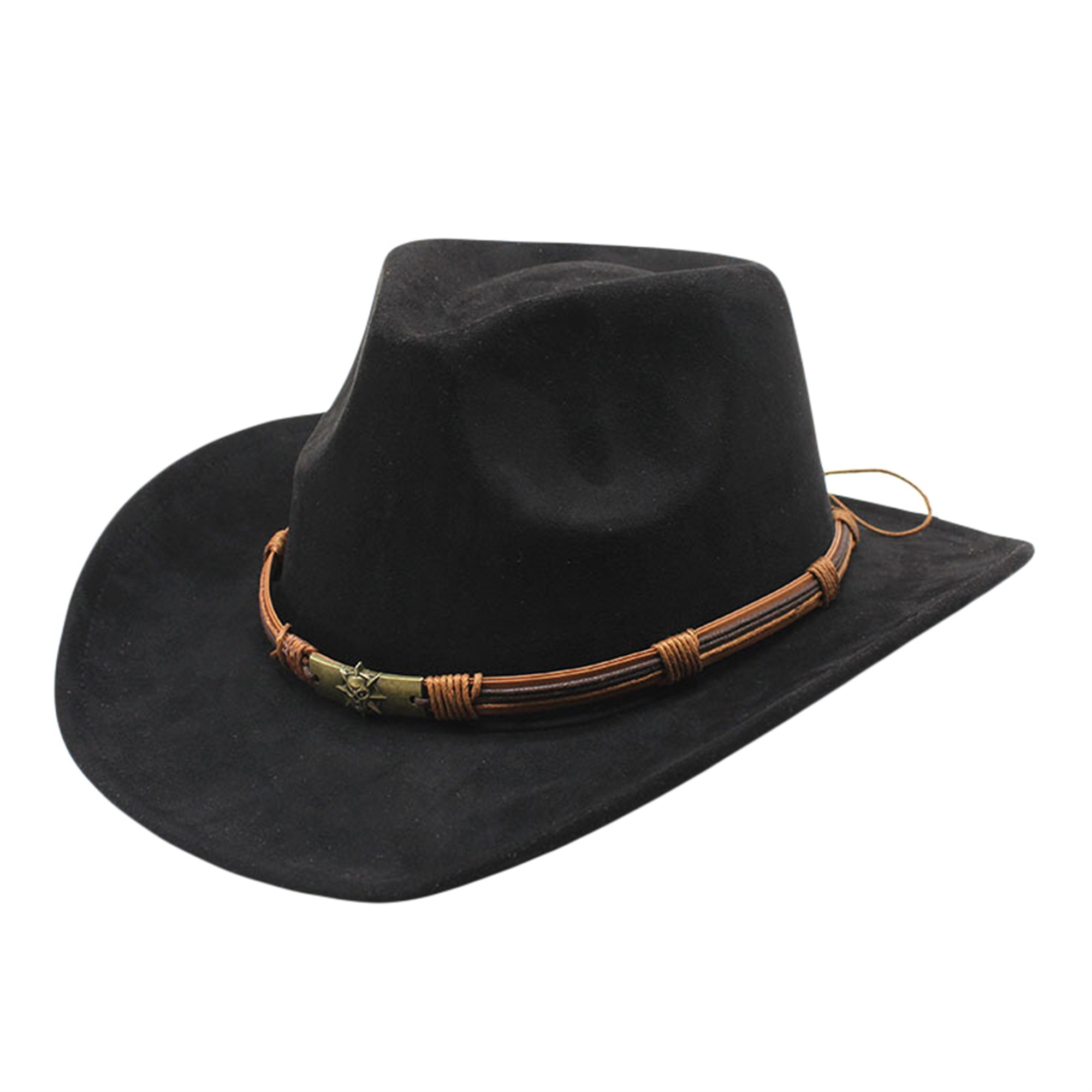 women men felt cowboy hat vintage skull roll wide brim - Temu display picture 1