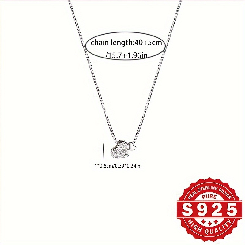 925 sterling silver womens love heart inlaid zirconia pendant necklace hypoallergenic luxury simple heart shaped clavicle chain details 4