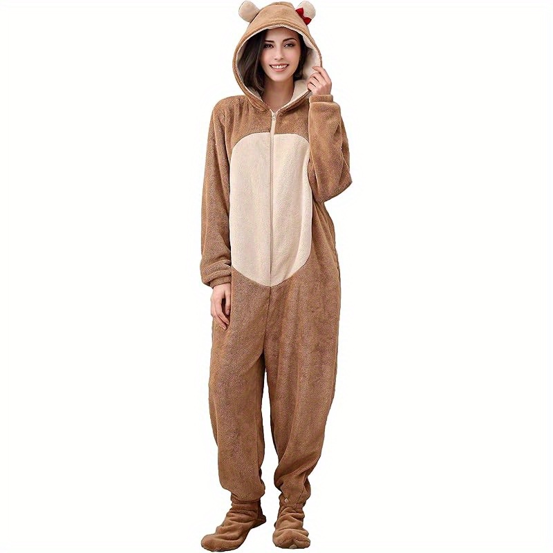 

Women's Soft And Cozy Animal Onesie Pajamas – Hooded Long Sleeve Fleece Jumpsuit For & Christmas