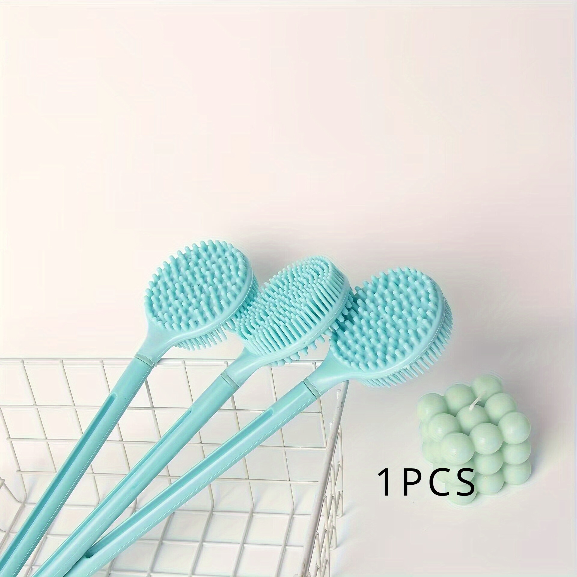 TEMU 32.5m Silicone Long Handle Brush Double-sided Shower Body Brush Bathroom Wash Bathing Massage Back Body Exfoliating Brush